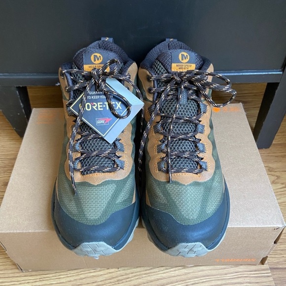 NWT Merrell Men’s Moab Speed Mid GORE-TEX Hiking Shoe size 7.5 in color Lichen - Picture 2 of 9